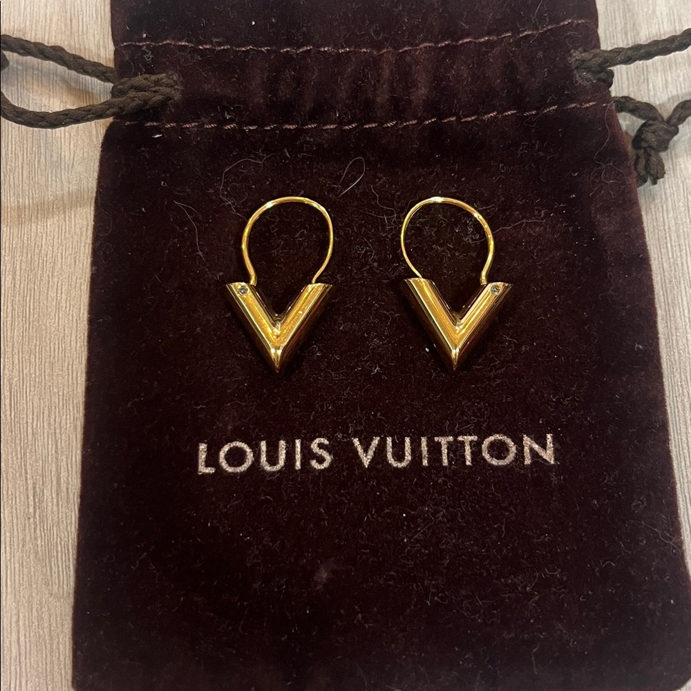 Louis Vuitton Gold Essential V Hoop Earrings